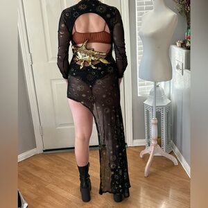 Club Exx• Dolls Kill• size large. celestial gold glitter mesh  tunic w/bodysuit